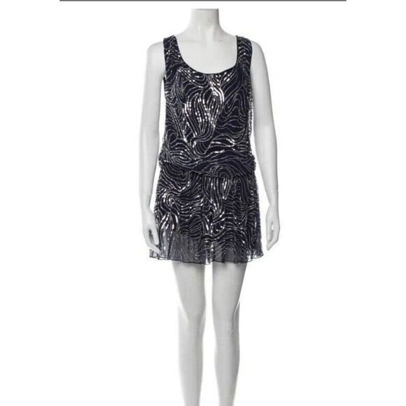 Alice + Olivia NWT Navy 100% Silk Mini Dress size 8 - Picture 1 of 7